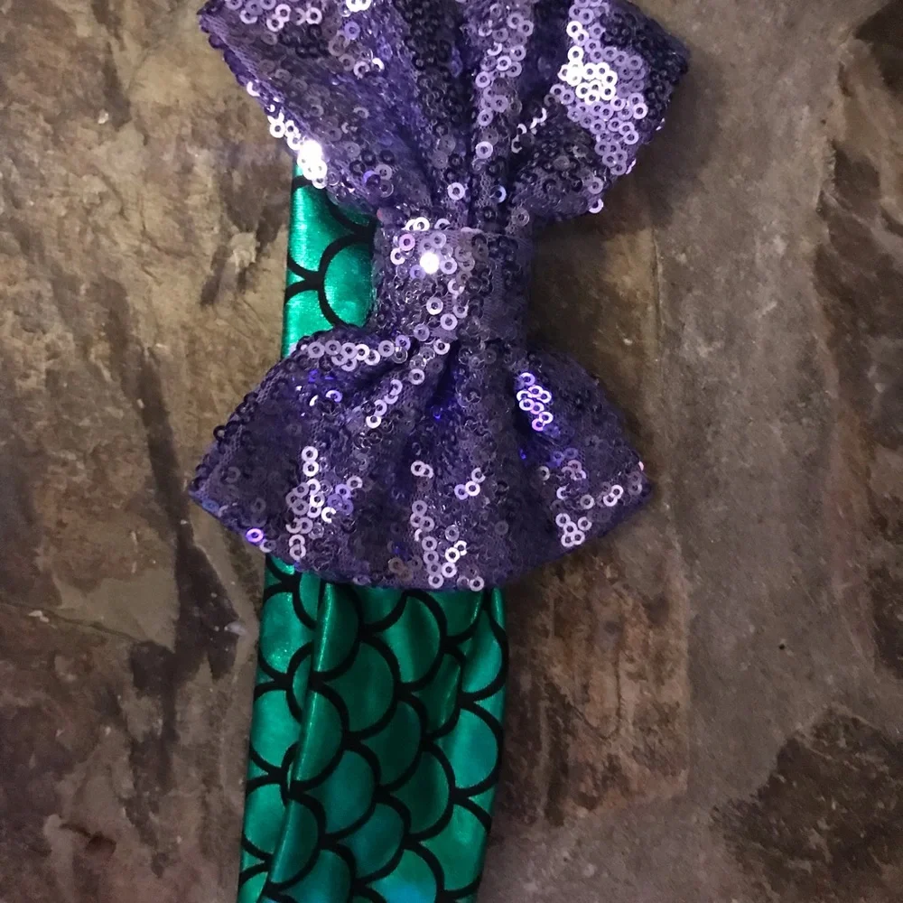 New Mermaid Boutique Baby Girls Metallic Sequin Hair Bow Headband 5 inch